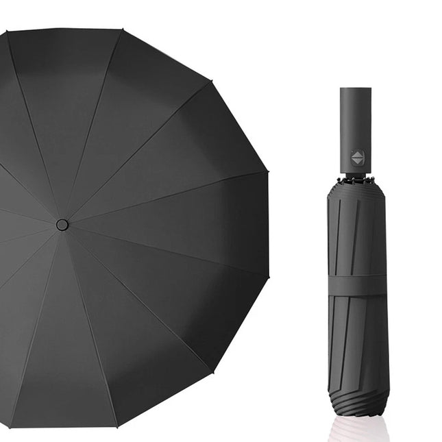 Automatic Folding Umbrella Auto Open Close Travel Windproof Anti-UV with 12 Ribs Black