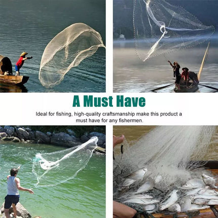 Durable Fishing Cast Net Bait Easy Throw Hand Cast Strong Tire Trap Mesh Line (3.6M/12FT)