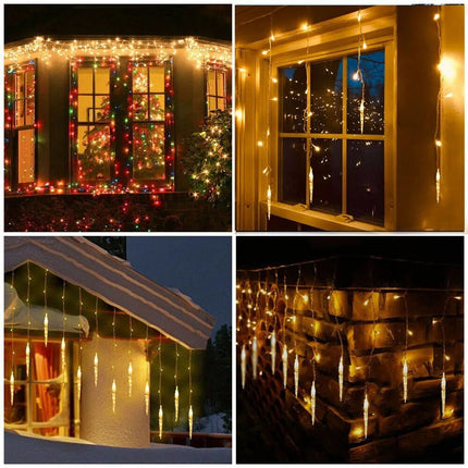 Christmas LED Icicle Falling Rain Curtain 4m Fairy String Lights Outdoor Party Warm White