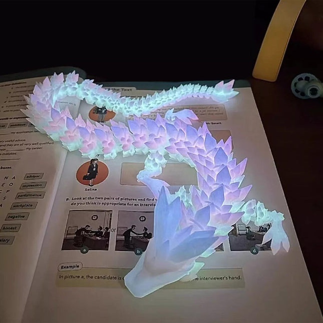45CM Glow in the Dark 3D Printed Articulated Crystal Dragon Fidget Toy Desk Car Decor