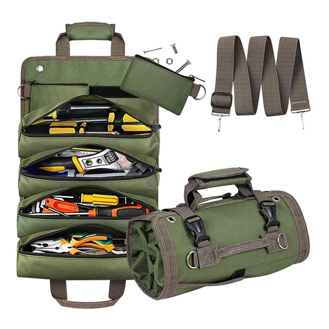 Big Pouch Tool Bag Large Wrench Roll Heavy Duty Bag Oxford Tool Roll Organizer Green