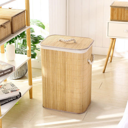 Bamboo Laundry Hamper Basket with Lid Dustproof Clothes Storage Organisation Bin