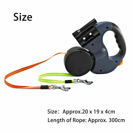360°Retractable Retractable Traction Walking Lead Leash Tangle Dual Doggie 2 Dog