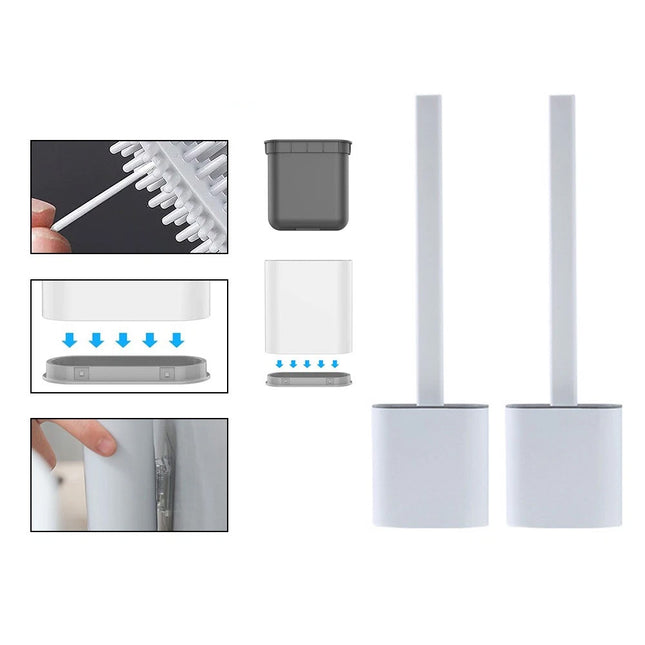2PCS Bathroom Silicone Bristles Toilet Brush with Holder Creative Cleaning Brush Set White