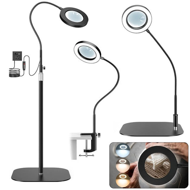 3in1 Floor 10X 20X Magnifying Glass with Light & Stand Dimmable Magnifying Lamp
