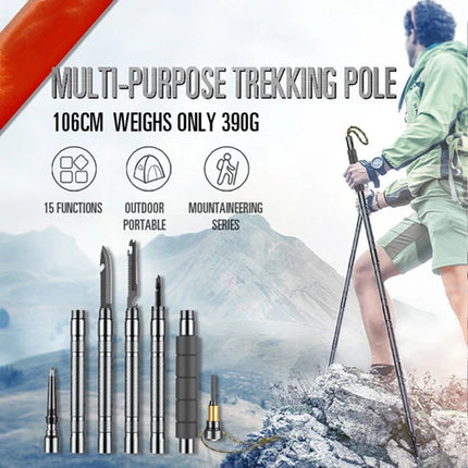 Ultralight Aluminum Trekking Hiking Poles Tactical Walking Stick Multi Tool Grey