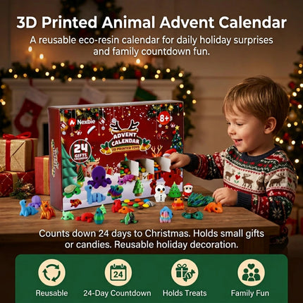 2026 Christmas Advent Calendar Countdown with 24Pcs Mini 3D Printed Animals Toys