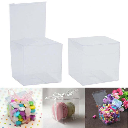 100x PVC Clear Transparent Macaron Square Cube Box For Wedding Favour Gift Candy