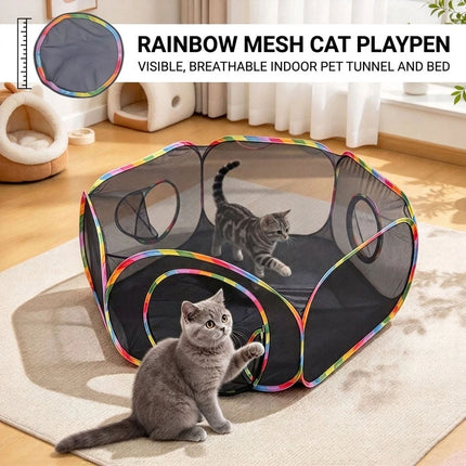Cat Enclosure, Pop Up Cat Rolling Tent Cube for Outdoor and Indoor Foldable