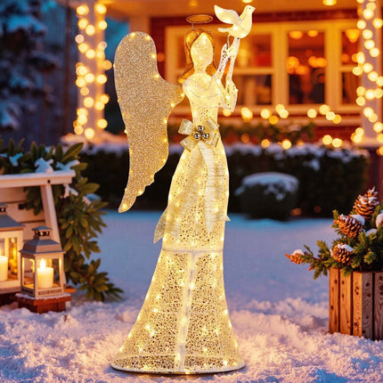 3D Lighted Angel Christmas Xmas Decoration 165cm Halo Angel w/ Pigeon&LED Lights