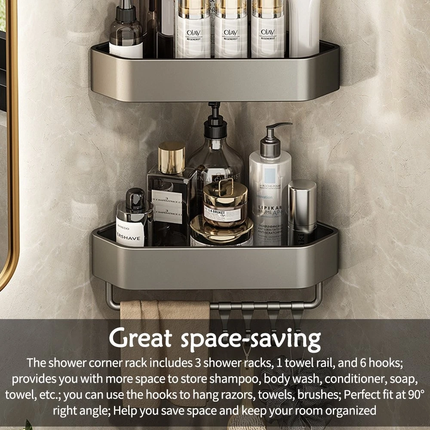 3x Corner Bathroom Kitchen Shelving Organizer Steel Bathroom Rack Towel Holder