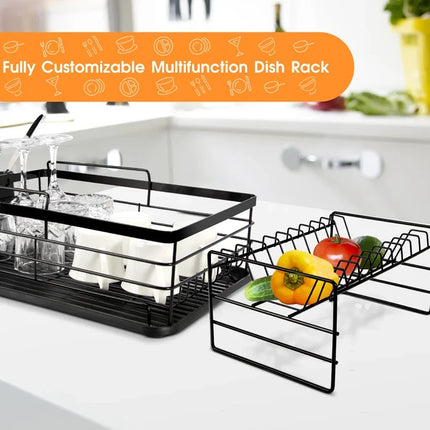 2-Tier Dish Drying Rack Dish Rack Dish Drainer with Drain Board Design Anti-Rust