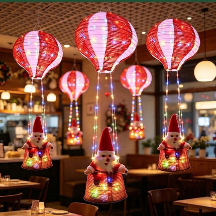 100cm Christmas Santa Claus Hot Air Balloon Lantern,Xmas Decoration Light String Red Light