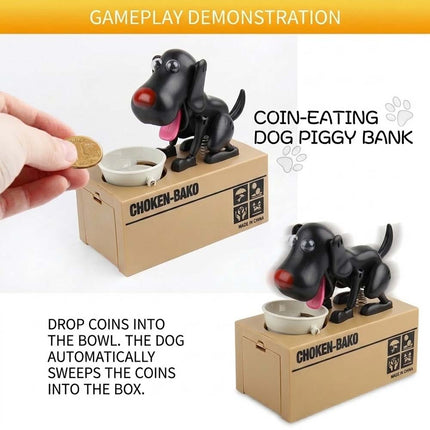 Electric Saving Money Case Dog Bank Robotic Coin Munching Toy Money Box Gift Black