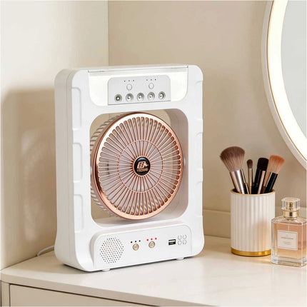 Portable Solar Air Fan Cooler With Humidifier Bluetooth Speaker Camping Light