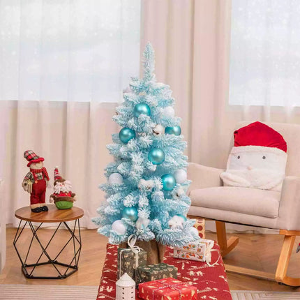 Pre-Decorated Tabletop Mini Christmas Tree Xmas Decor Snowy Branches Cotton Blue + White