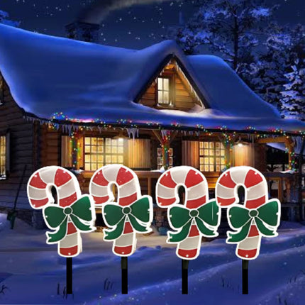 4 Pieces 40 LED White PVC Candy Cane Solar Christmas Garden Lights