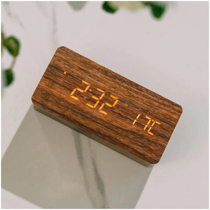 Wooden LED Digital Alarm Clock Temperature Bedside Table Time Display Room Decor