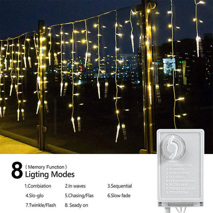 Christmas LED Icicle Falling Rain Curtain 4m Fairy String Lights Outdoor Party Warm White