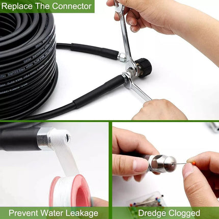 30M Pressure Washer Hose Pipe Sewer Jetter Cleaner Kit Nozzle Metric M22 To 1/4"
