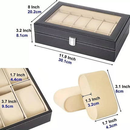 12 Grids Leather Watch Box Organizer Case Jewelry Display Storage Showcase