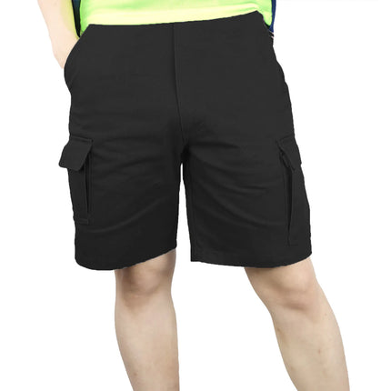 Mens Cargo Work Shorts Cotton Drill Heavy Duty Tradie Multi Pockets Black