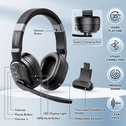 Removable Trucker Driver Headphone Over Ear Wireless Bluetooth Headset Mic