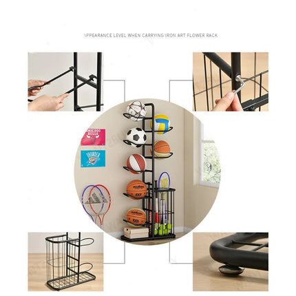 Basketball Ball Soccer Storage Rack Freestanding Sport Equipment Organizer With Basket