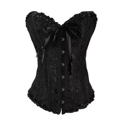 Women Lace Up Boned Underbust Corset Bustier Waist Cincher Body Shaper Girdle Black XL