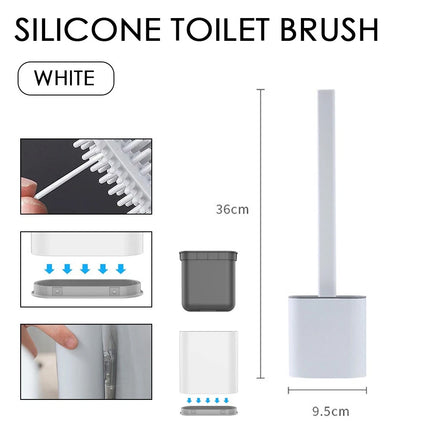 2PCS Bathroom Silicone Bristles Toilet Brush with Holder Creative Cleaning Brush Set White