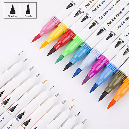 100Pcs Acrylic Paint Drawing Pens Brush & Fine Dual Nib Markers DIY Artist