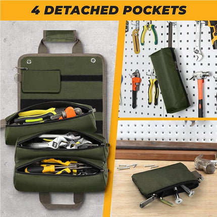 Big Pouch Tool Bag Large Wrench Roll Heavy Duty Bag Oxford Tool Roll Organizer Green