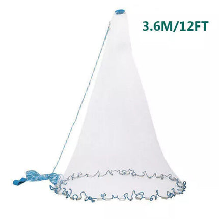 Durable Fishing Cast Net Bait Easy Throw Hand Cast Strong Tire Trap Mesh Line (3.6M/12FT)