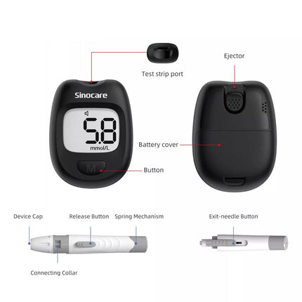 Blood Glucose Monitor Diabetes Kit Blood Sugar Meter with 100 Test Strips
