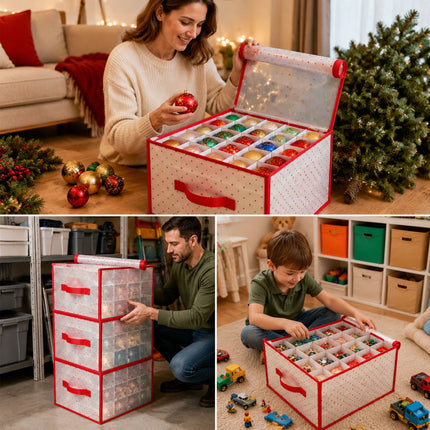 Jingle Jollys Christmas Baubles Storage Box 64 Dividers Xmas Ornaments Container