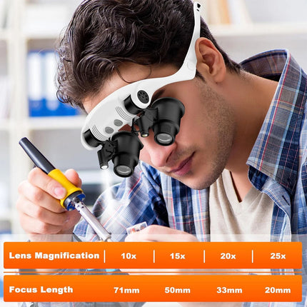 Magnifying Glasses with Light, Hands Free Headband Magnifier with Tweezers 2 LED
