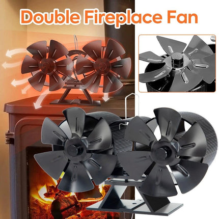Heat Powered Dual Motor Stove Fan with 12 Blades - Fireplace Circulation Fan