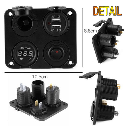 12V Switch Panel Car Cigarette Lighter Socket + Dual USB Port Charger +Voltmeter