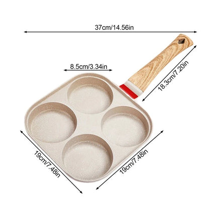 Non-Stick Egg Maker 4 Cup Pancake Burger Frying Pan Fried Egg Breakfast Cookware White