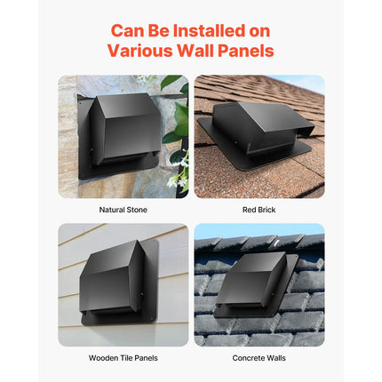 149 mm Wall Vent Cover with Hood, Steel Roof Exhaust, 1 Pack, Black