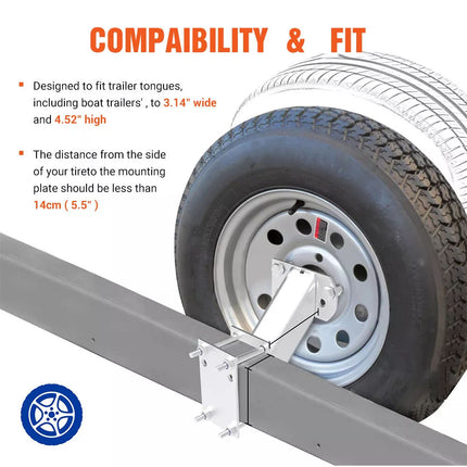 Spare Wheel Carrier Bracket Tyre Holder Trailer Caravan Boat & Pad Lock Silver