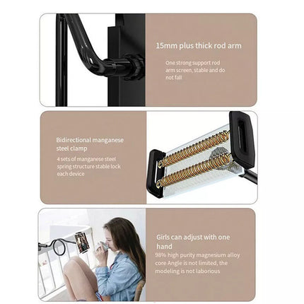 Mobile Phone Flexible 360° Clip Mount Stand Holder Bed Desktop Bracket Clamp Black