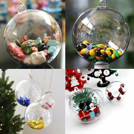 10X Clear Plastic Ball Christmas Baubles Fillable Xmas Tree Ornament Deco