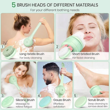 Electric Body Brush Back Scrubber Dual Handle Auto Spinning Waterproof Rotating