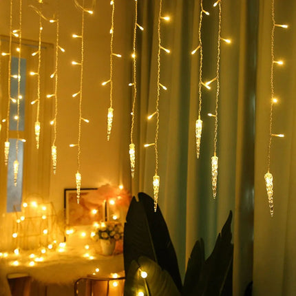 Christmas LED Icicle Falling Rain Curtain 4m Fairy String Lights Outdoor Party Warm White