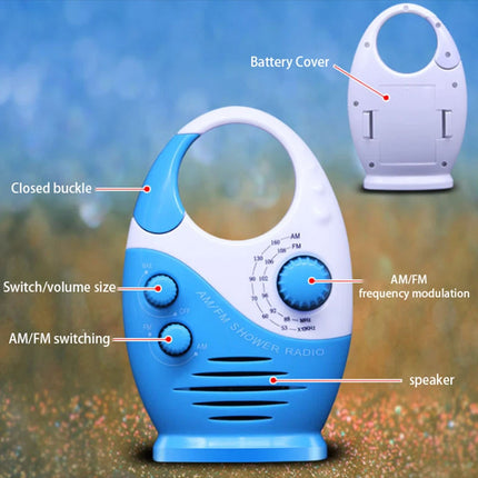 AM FM Shower Radio Hanging Bathroom Radio Easy Tuning and Volume Control （Blue）