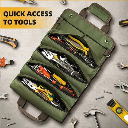 Big Pouch Tool Bag Large Wrench Roll Heavy Duty Bag Oxford Tool Roll Organizer Green