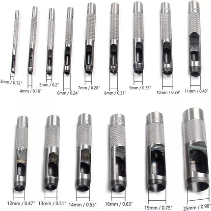 15PCS Precision Hollow Punch Set 3mm-25mm Leather Plastic Gasket Hole Cutter