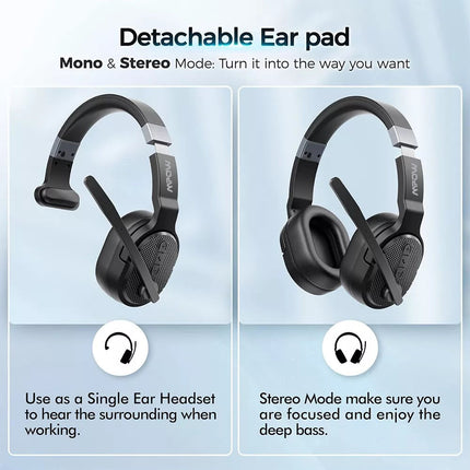 Removable Trucker Driver Headphone Over Ear Wireless Bluetooth Headset Mic