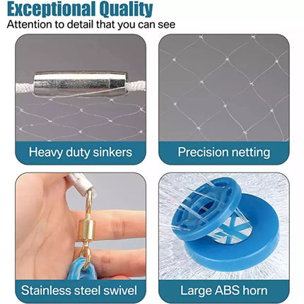 Durable Fishing Cast Net Bait Easy Throw Hand Cast Strong Tire Trap Mesh Line (3.6M/12FT)